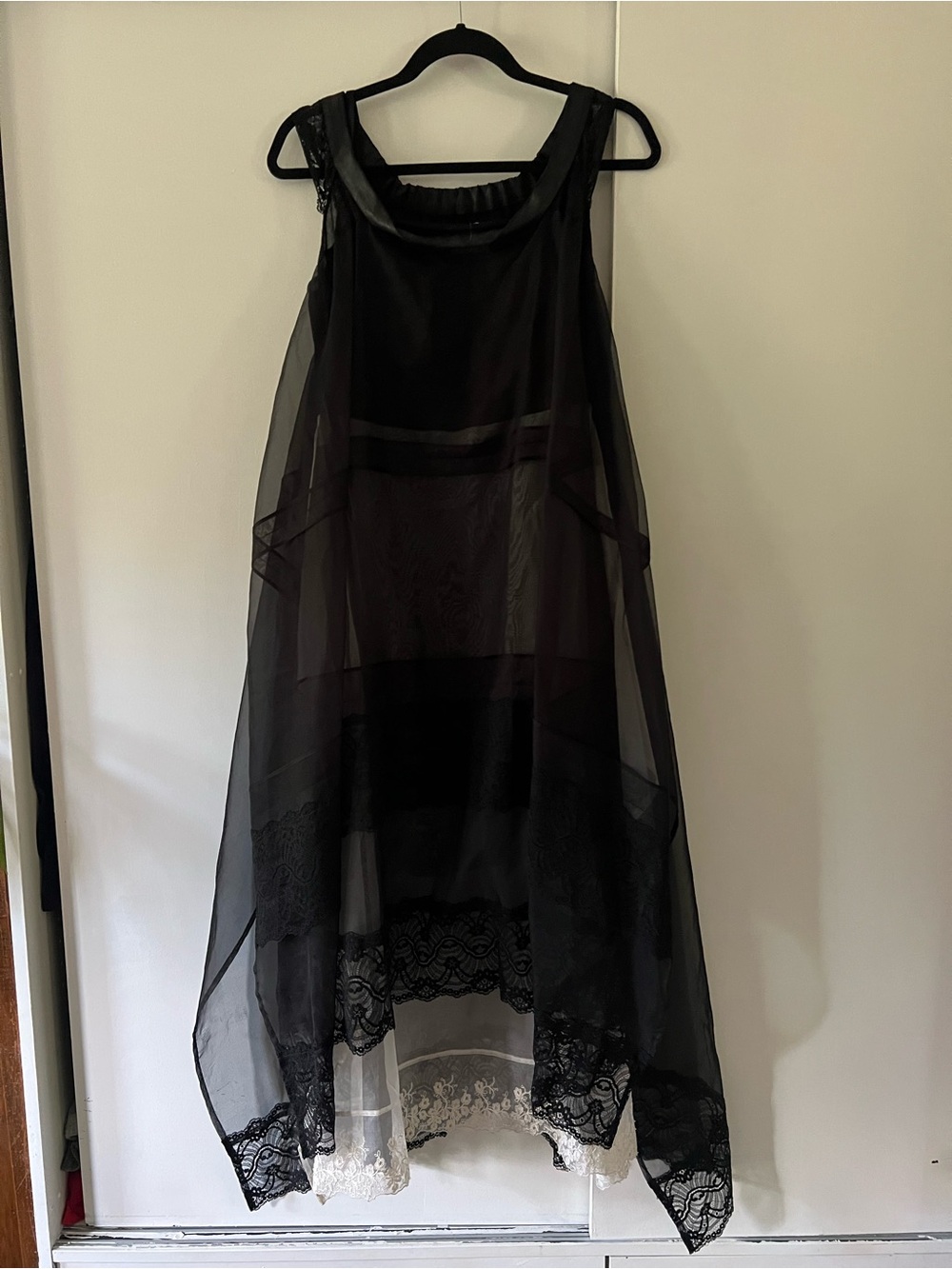 Gary Graham Sheer Black Layered Lace Overlay Dress